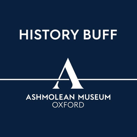 History Buff text in white against a dark blue background, with the Ashmolean Museum Oxford logo beneath it.