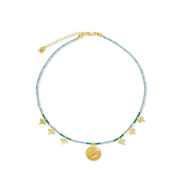 Pegasus pendant blue Beaded Necklace