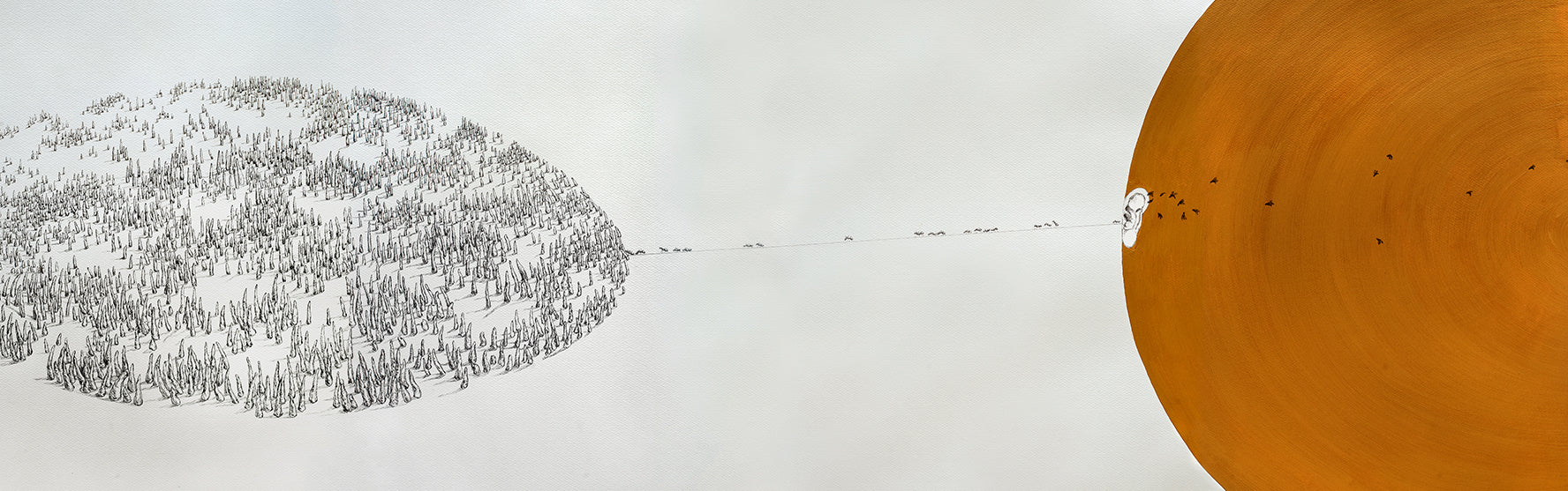 Banner image of artwork by Bangladeshi artist Soma Surovi Jannat titled Between the Sea and the Sky, Who Holds the Ground.