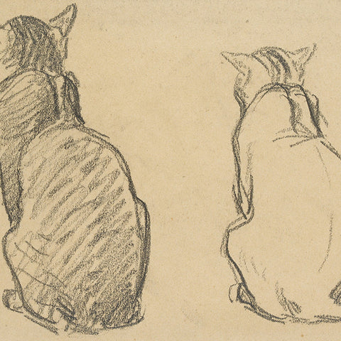 Expanded version of Two studies of a cat pencil sketch by artist, Théophile Alexandre Steinlen