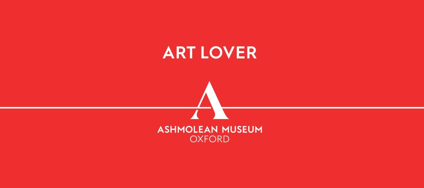 Art Lover text in white against a bright red background, with the Ashmolean Museum Oxford logo beneath it.