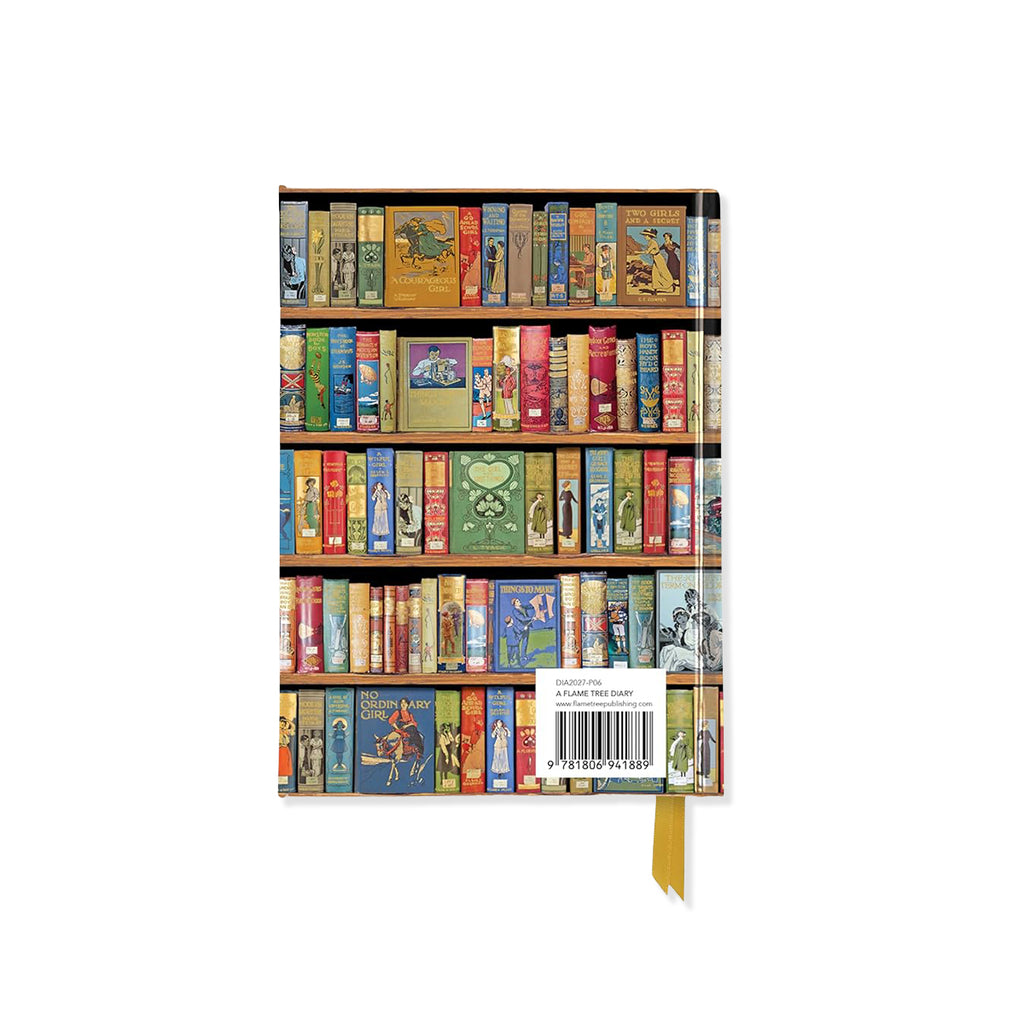 2027 diary with bookshelf design featuring various books on a white background