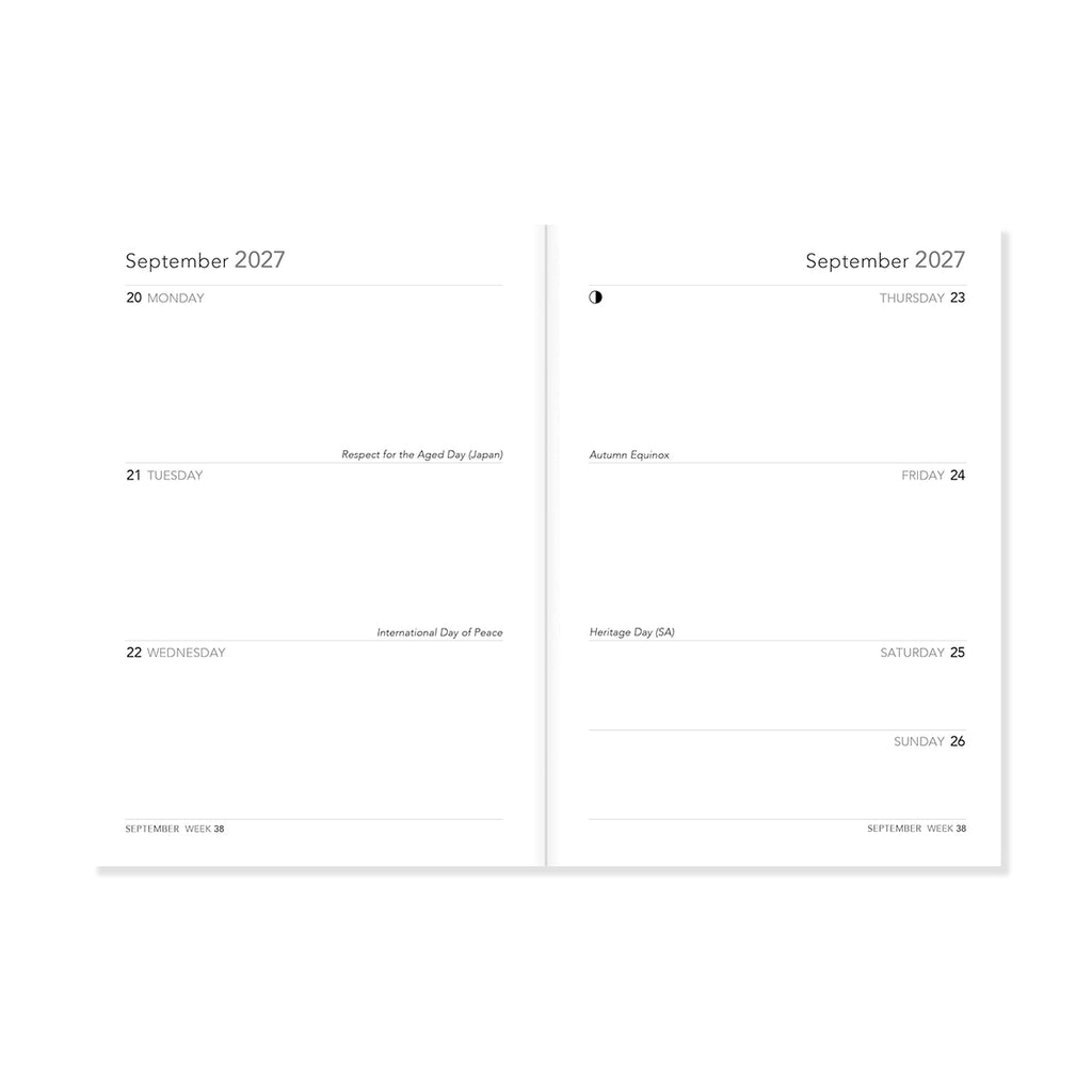 Two calendar pages for September 2027 on a white background