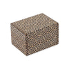 A square decorated wooden puzzle box featuring a brown and beige geometric patterned design, shown on a plain white background.