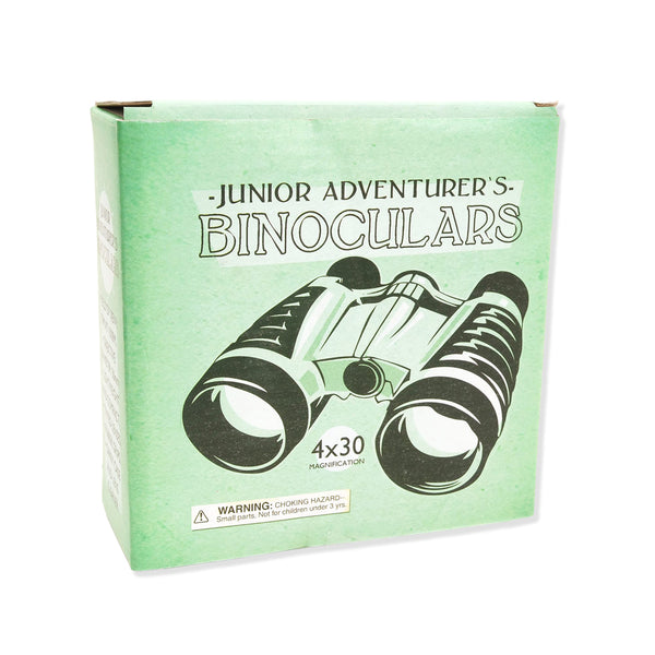 Green cardboard box for set of Junior Adventurer's Binoculars on a white background.