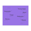 Purple background with black text listing chapter titles for Ancient Myths & Legends Without Men