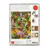 Jigsaw puzzle packaging with colorful plant illustration and text on a white background