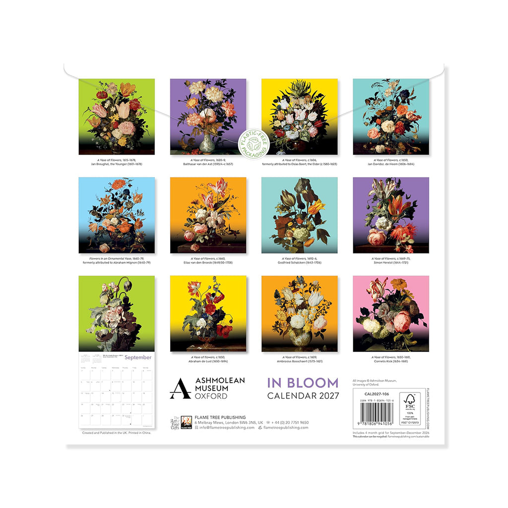 Calendar with floral designs on a white background