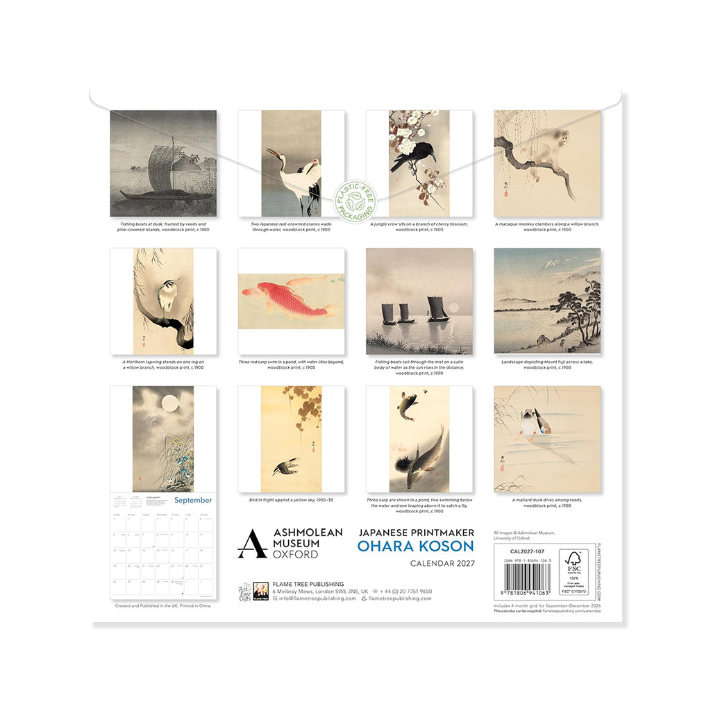 Calendar with Japanese printmaker Ohara Koson designs on a white background