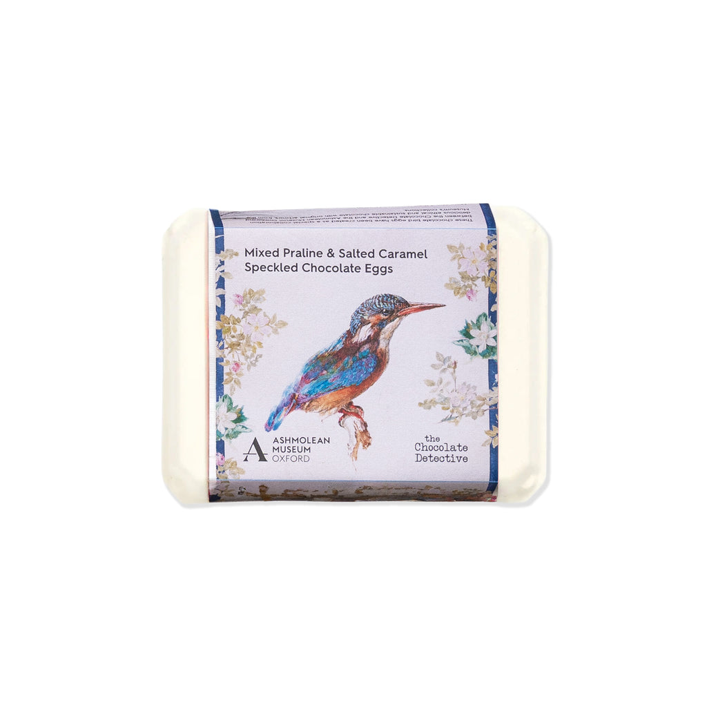 Pack of chocolate eggs with a bird illustration on the packaging