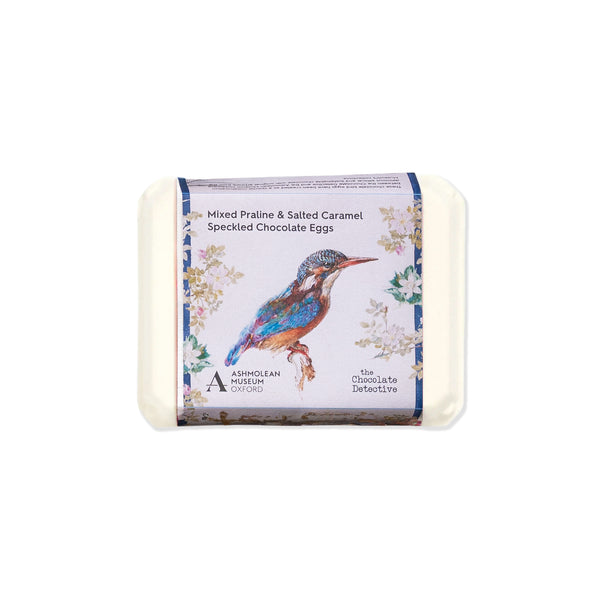 Pack of chocolate eggs with a bird illustration on the packaging