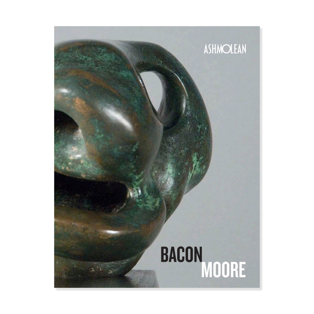 Back cover of Bacon and Moore book showing bronze sculpture by Henry Moore on a grey background 