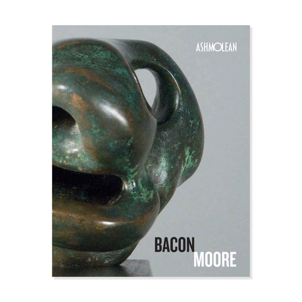 Back cover of Bacon and Moore book showing bronze sculpture by Henry Moore on a grey background 