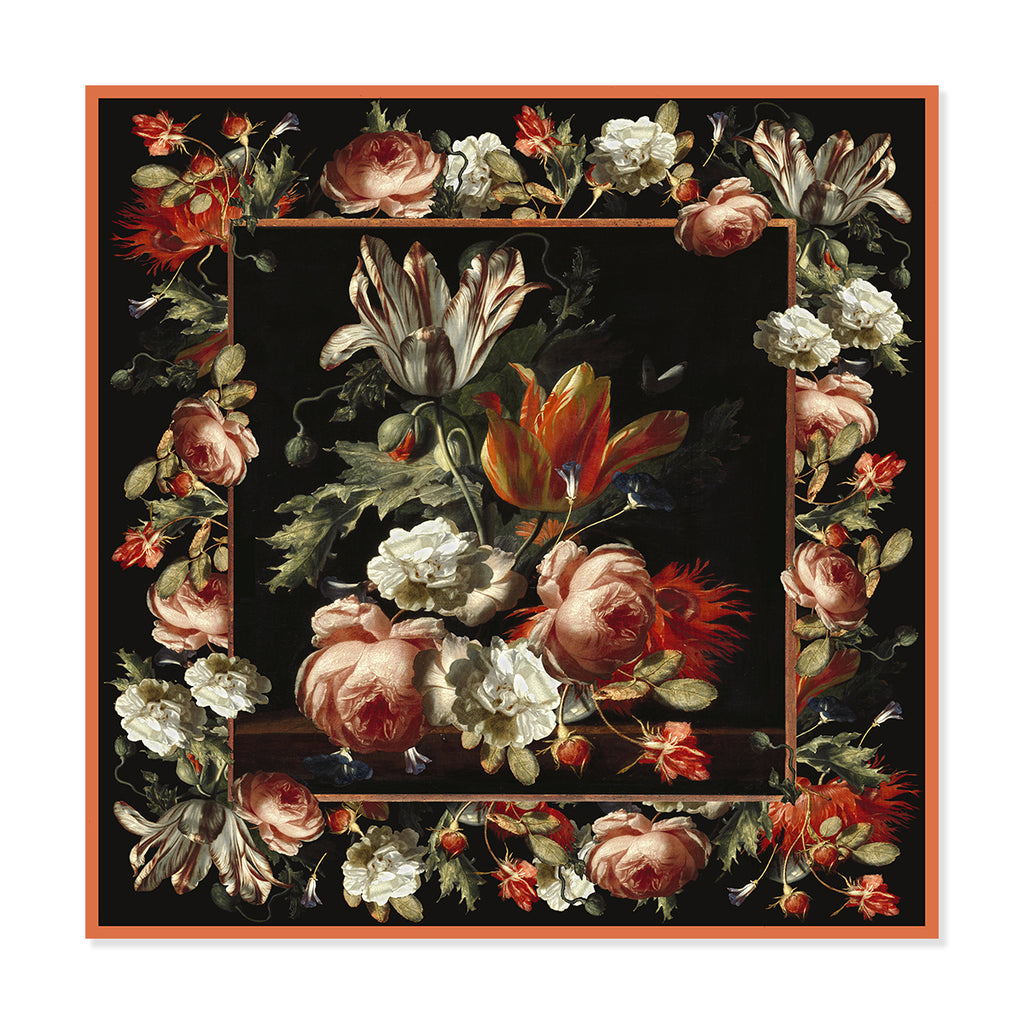 Floral patterned scarf with a black background