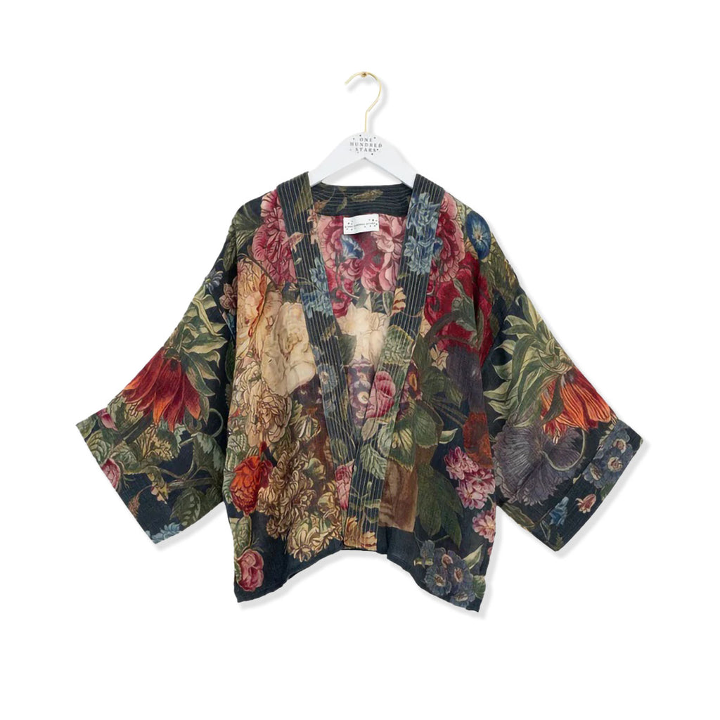 Floral patterned kimono on a white background