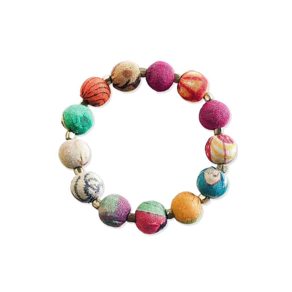 Multicolored beaded bracelet on a white background