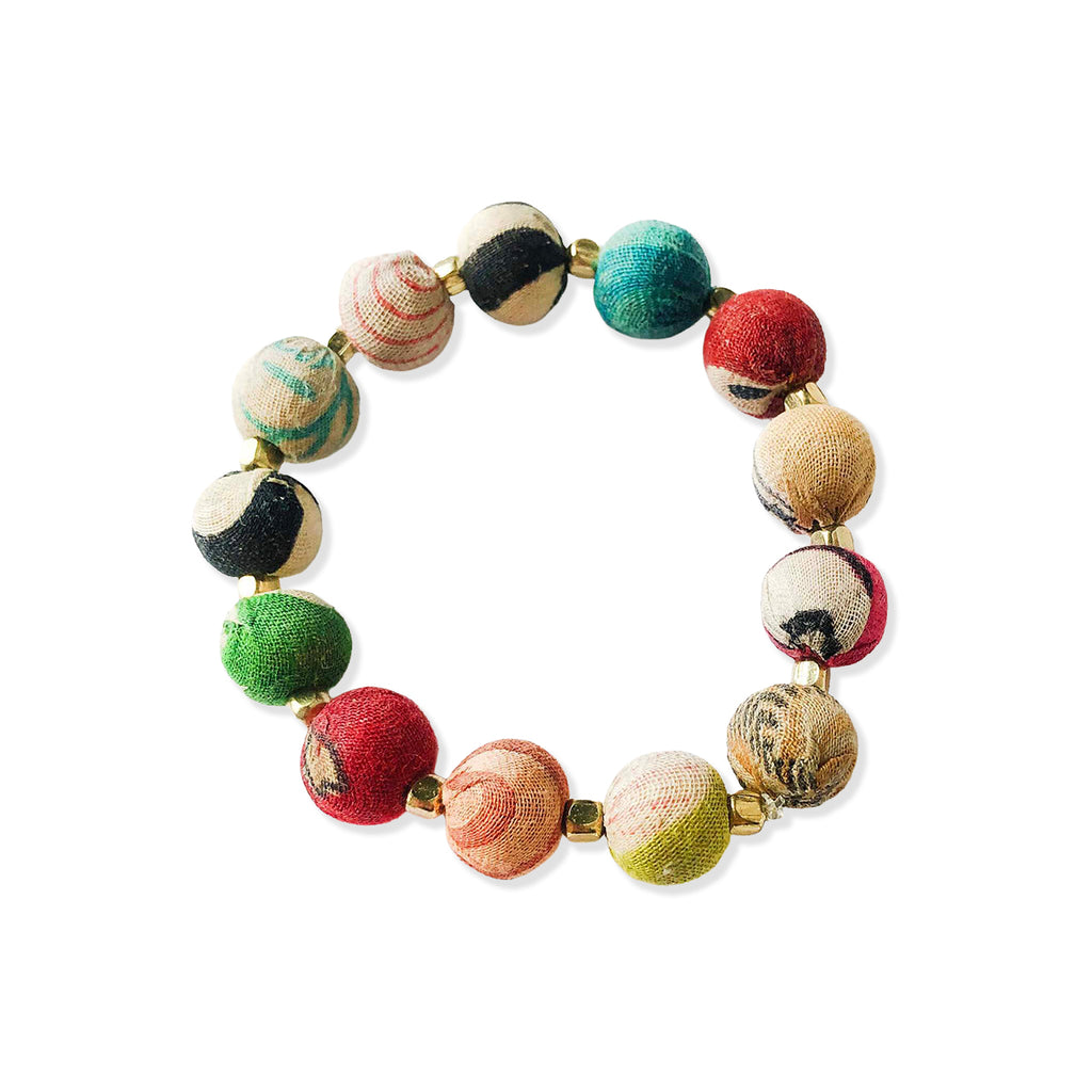 Multicolored beaded bracelet on a white background