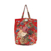 Red floral tote bag on a white background