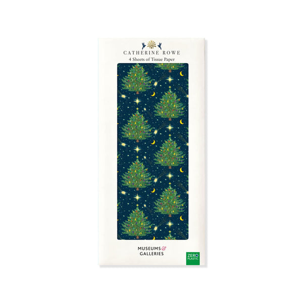 Tissue paper pack with Christmas tree, star, moon and blue backdrop design on white background