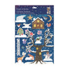 3D Advent calendar with festive treehouse in snow and Christmas animals on a white background