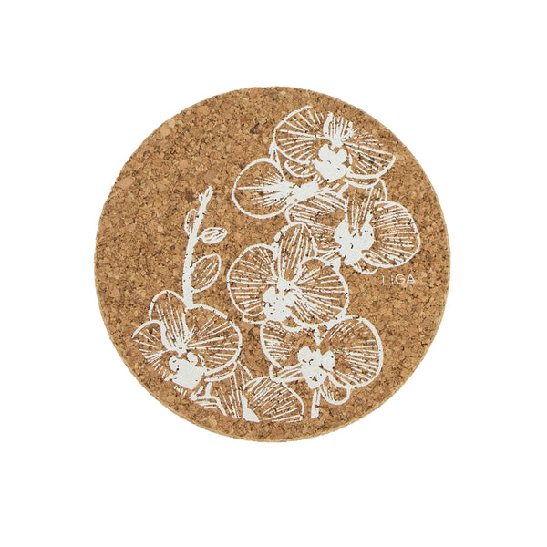 White Cork Orchid Coaster Set of 4