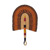 Decorative fan with a colorful woven design on a white background