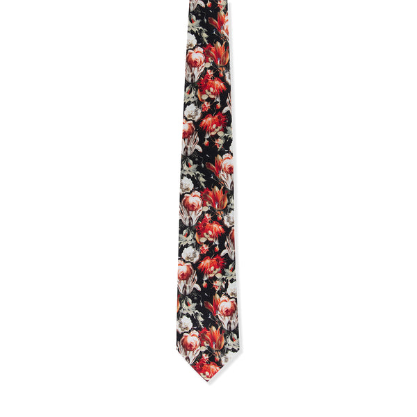 Floral patterned tie on a white background