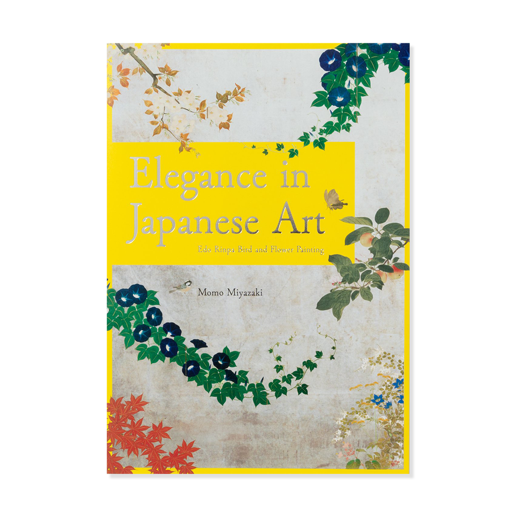 Book cover of 'Elegance in Japanese Art' with floral designs and yellow background