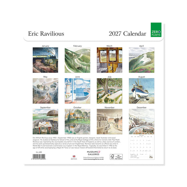 2027 calendar by Eric Ravilious with illustrations of various scenes.