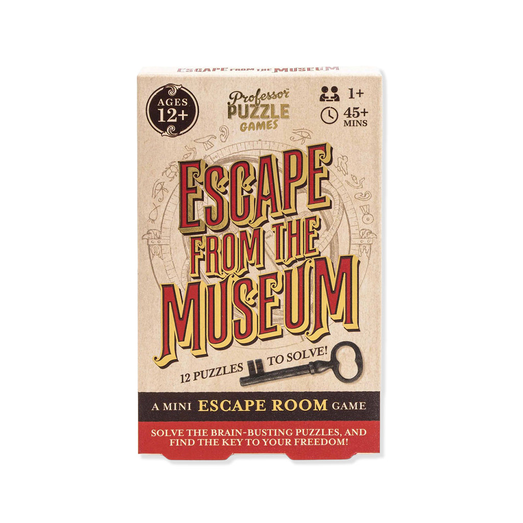 Box of 'Escape from the Museum' puzzle game by Professor Puzzle Games on a white background