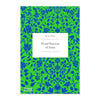 Book cover with blue floral patterns on a green background