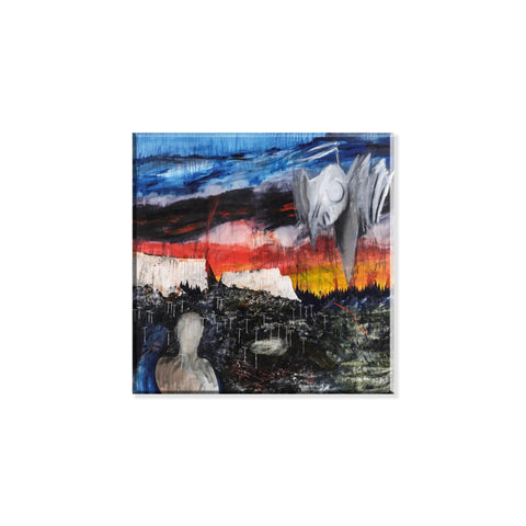 Abstract painting with colorful brush strokes on a white background