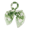 Large patterned scarf with green florals on a white background.