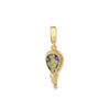 Gold pendant of the Alfred Jewel with a pearl on the bottom on a white background