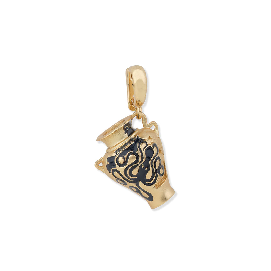 Gold vase pendant with black octopus design on a white background