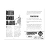Book page insert from Horrible Histories with text about Rotten Roman Leaders and the sticky end of Julius Caesar and cartoon illustrations on a white background. 