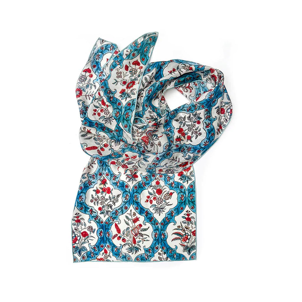 Decorative scarf with floral pattern on a white background