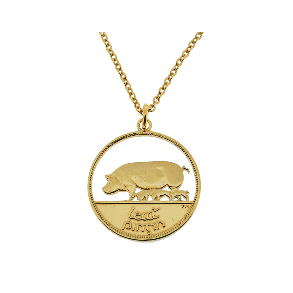 Irish Halfpenny pig and piglets Coin Necklace