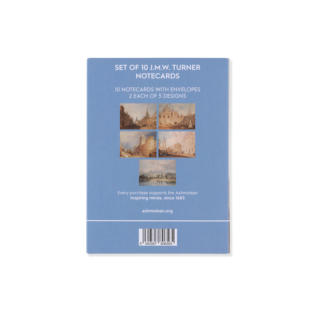 Set of 10 J.M.W. Turner notecards packaging with images of landscapes on a blue background