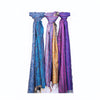 3 hanging silk katha scarves, light blue, purple pink and yellow 