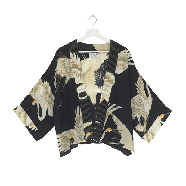 Black Crepe Stork Kimono