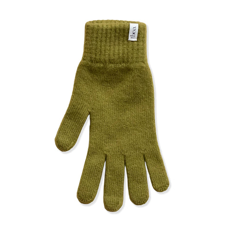 Green wool glove on a white background
