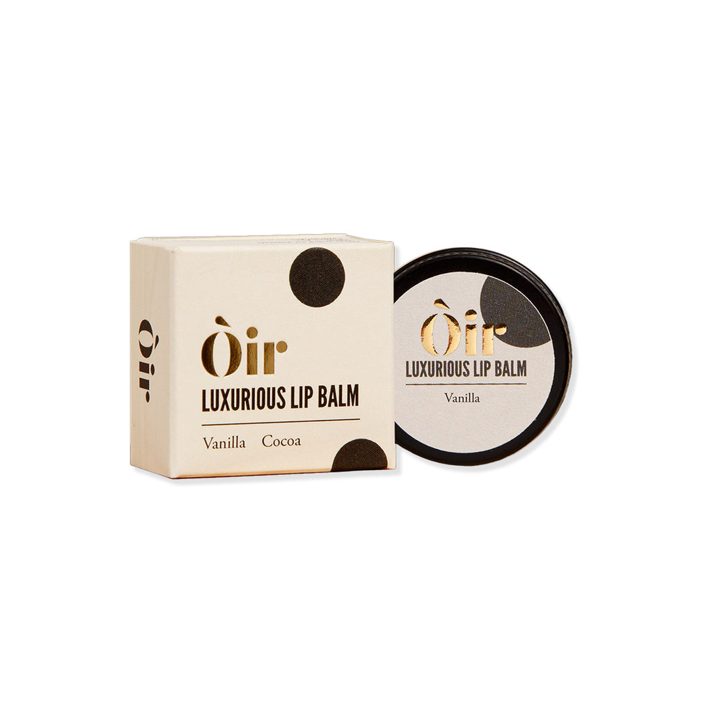 Oir luxurious lip balm with packaging on a white background