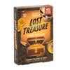 Box of 'Lost Treasure' logic puzzles with treasure chest and coins on a white background