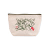 Beige pouch with floral design on a white background