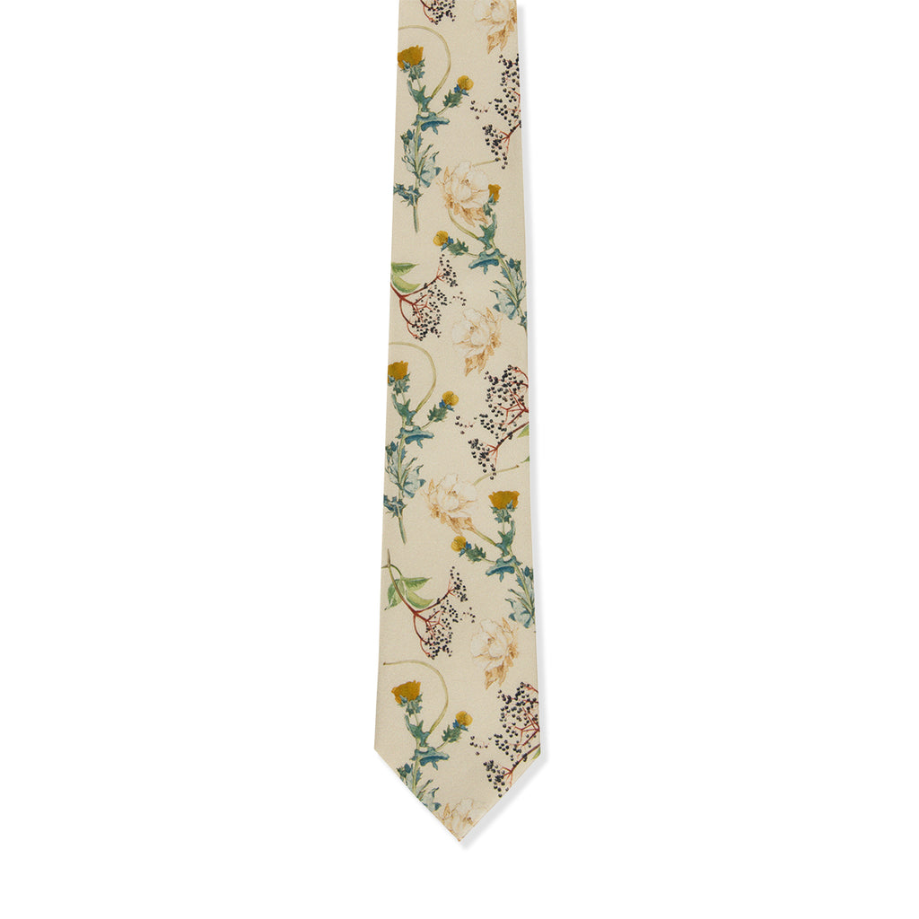 Floral patterned tie on a white background