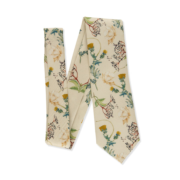 Floral-patterned tie on a white background