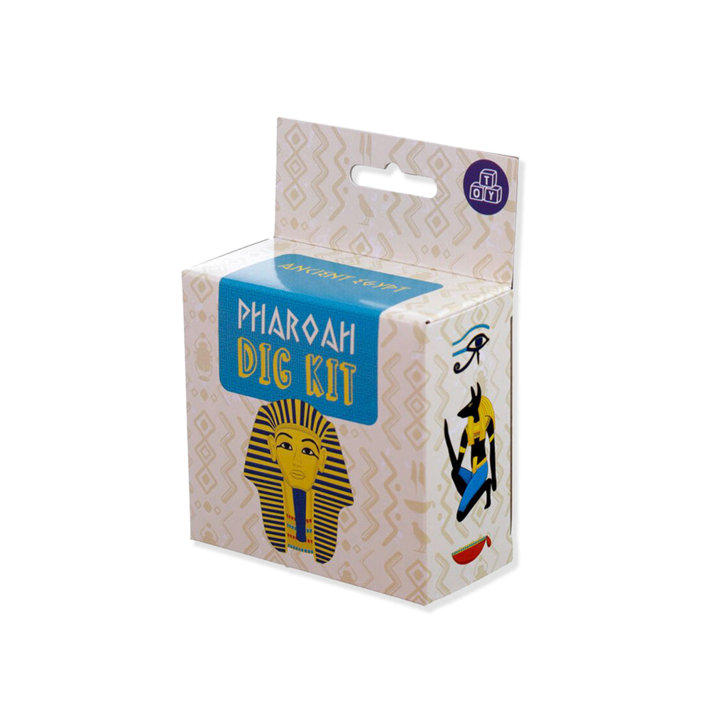 Box labeled 'Pharaoh Dig Kit' with Egyptian-themed illustrations on a white background