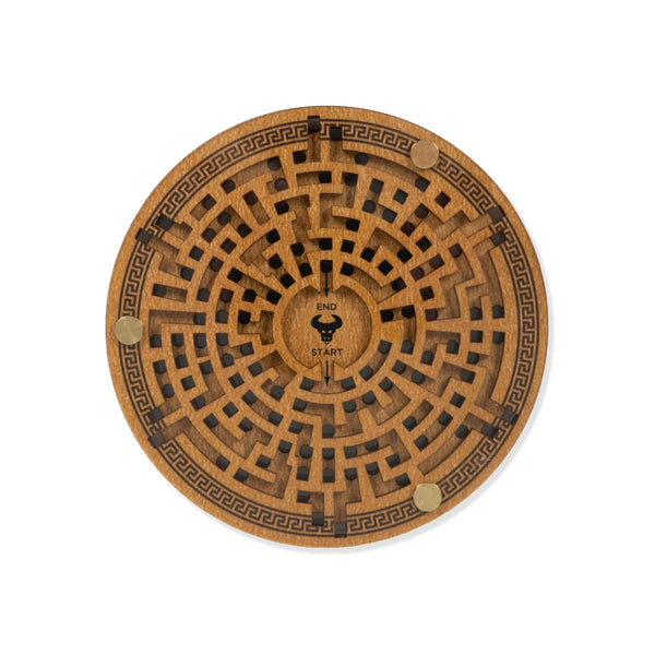 Wooden labyrinth maze puzzle game on a white background.