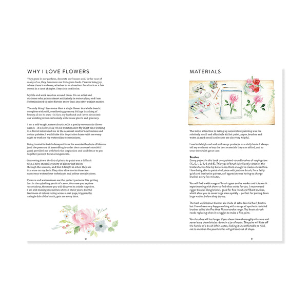 Book page with text and illustrations of flowers on a white background